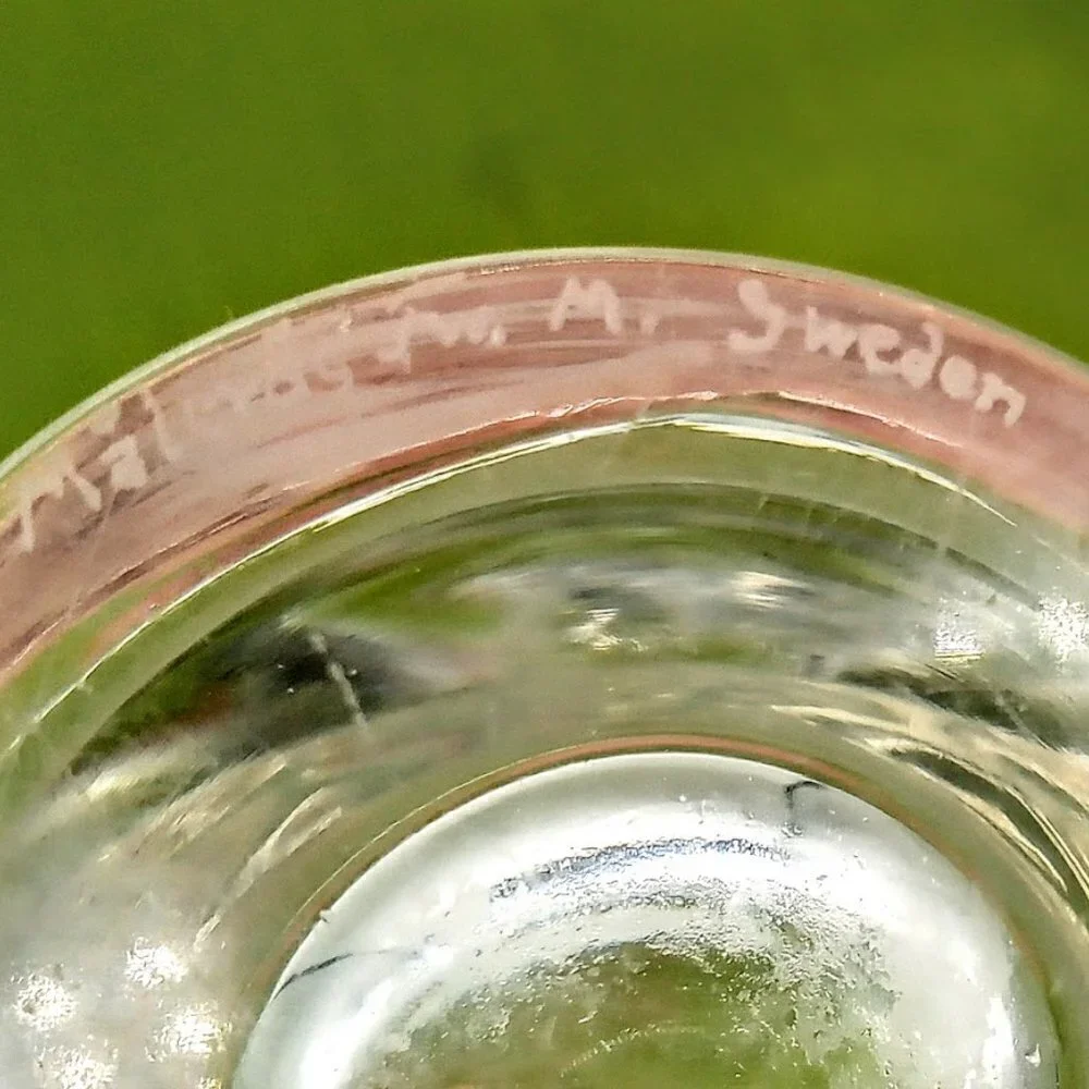 Målerås Sweden Etched Oval Clear Glass Vase